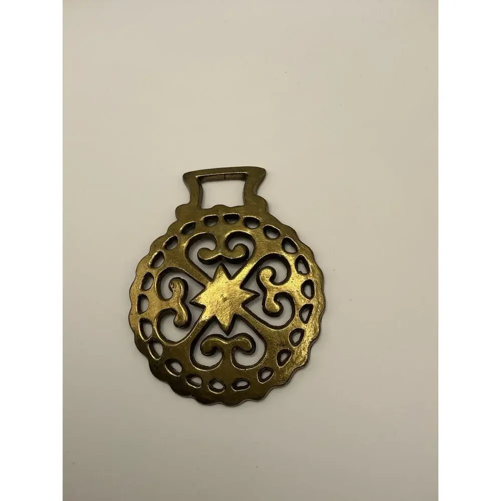 Vintage Brass Horse Brasses Pair Anchor Nautical Sun Star Harness Medallions